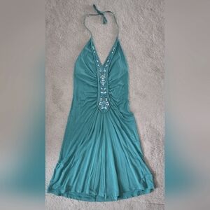 MODA INT/VICTORIA SECRET Turquoise Blue/Green Halter Party-Cocktail Dress Small